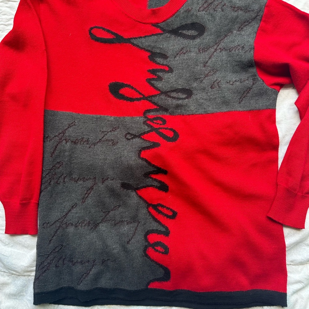 Mamut Moden Red and Gray Colorblock Wool Sweater